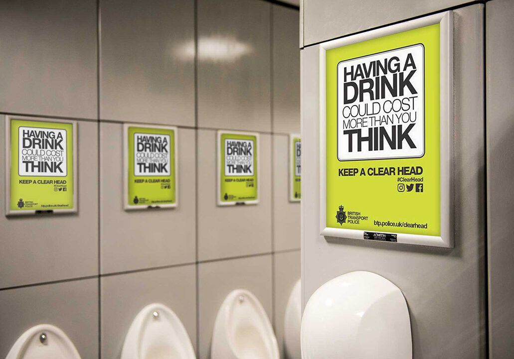 Motorway Services Washroom Advertising An example of advertising within motorway service station washrooms.