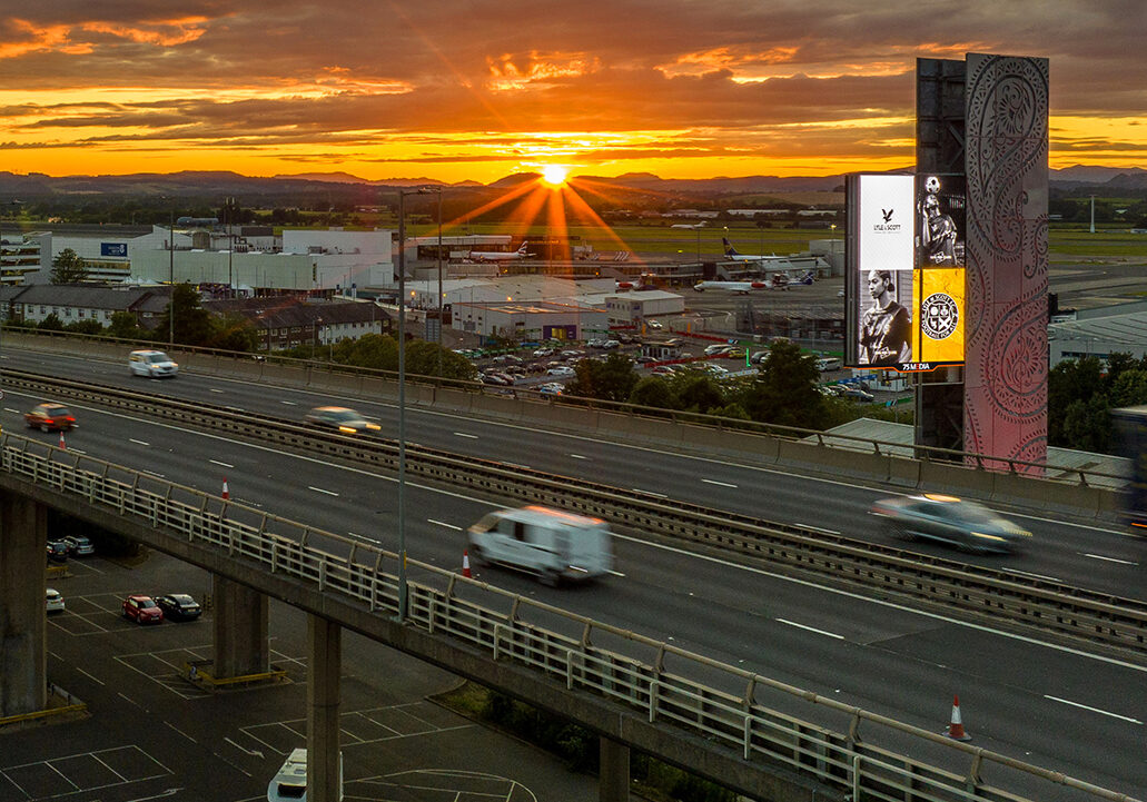 An example of advertising on the M8 motorway.